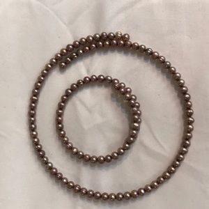 Pink pearl necklace and earring set